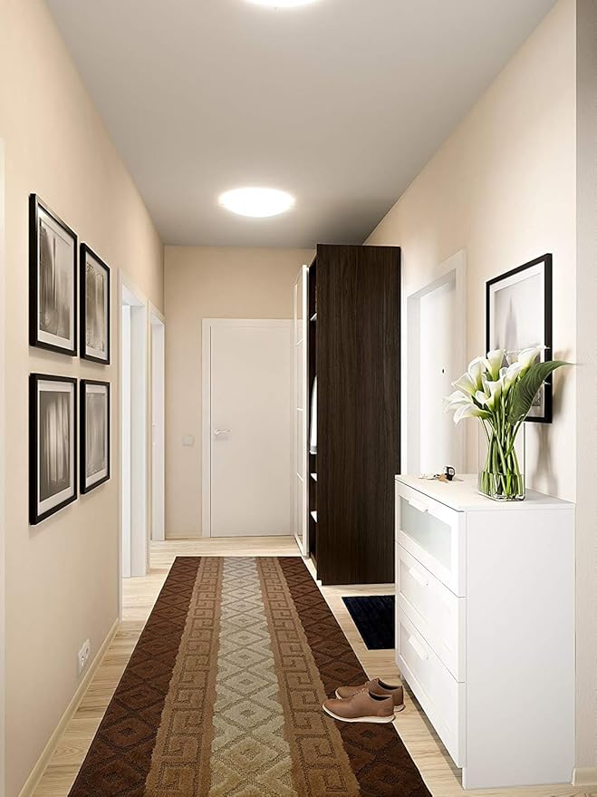 Custom Size Hallway Runner Rug, Slip Resistant, 26 Inch Wide X Your Choice of Length, Meander Brown, 26 Inch X 11 feet
