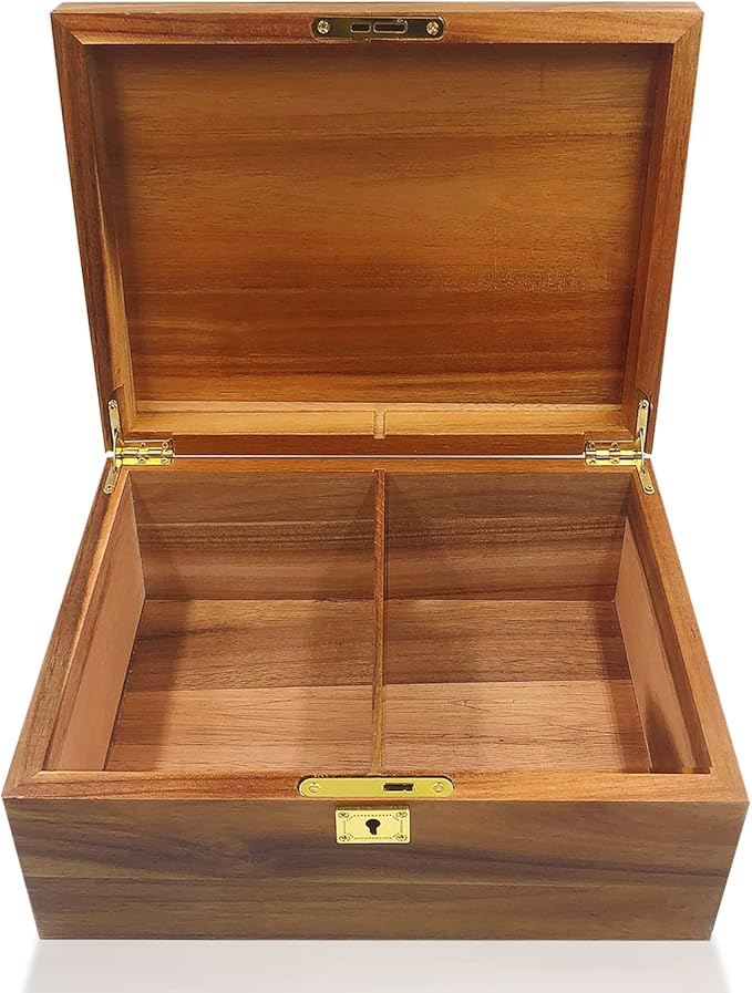Wood Box Large Decorative Wooden Storage Box with Hinged Lid and Locking Key Premium Acacia Keepsake Chest Box Memory Gift Wooden Boxes 11 X 8.5 X 5 Inches