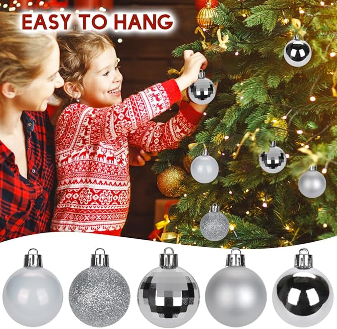 1.57" Silver Christmas Balls Ornaments 40 Pcs Shatterproof Christmas Ornaments Set Small Halloween Silver Ornament for Xmas Tree Holiday Party