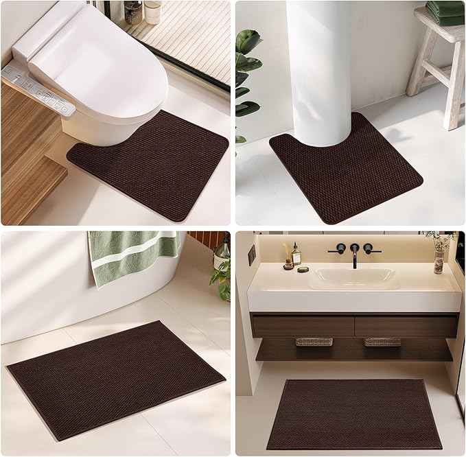 Bathroom Rugs Non Slip Washable, Super Absorbent Thin Bath Mat Quick Dry Low Pile Bathroom Rug, Brown 24"x47"