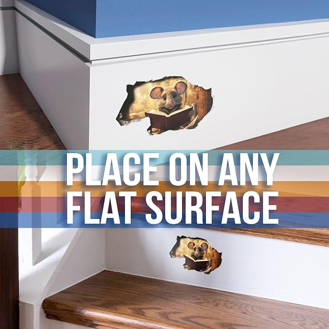 Mouse Hole in Wall Reading Book Sticker - Funny Hole in Wall 3D Prank Peel and Stick Sticker Decal - Premium Quality Vinyl Bumper Stickers 2-Pack | 5-Inch on Widest Side | Made in USA FHJ1373