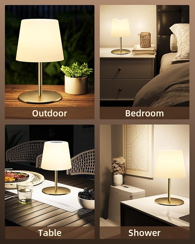 EZVALO Outdoor Cordless Table Lamp, IP65 Waterproof 4500mAh Rechargeble Shower Lamp, Dimmable Touch Lamp, LED Night Light Lamp for Bathroom Patio Camping Restaurant Home 1 Pack (Gold)