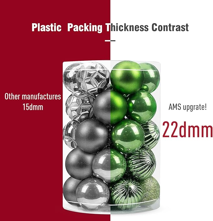 AMS 2.36''/60mm 34ct Christmas Ball Large Ornaments Party Decorations Shatterproof Festival Pendant Hangings for Xmas Tree Decor (60mm, Pea Green)