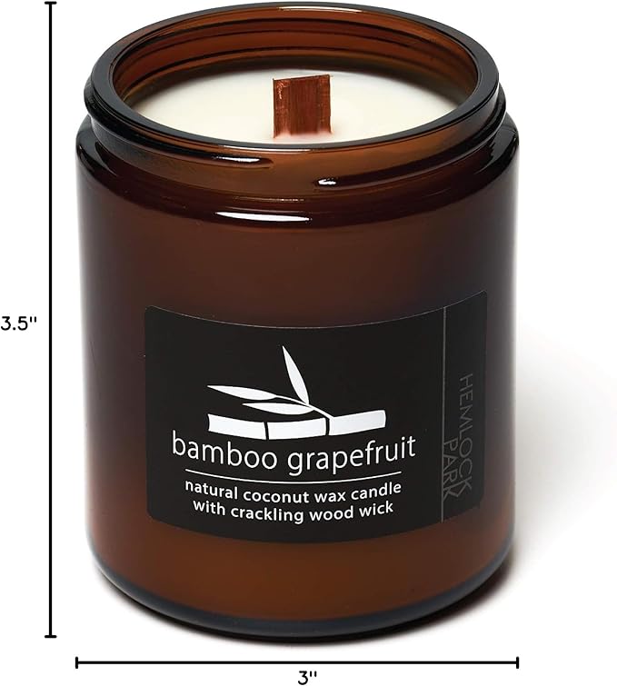 Hemlock Park Crackling Wood Wick Candle Handcrafted with Natural Coconut Wax (Standard 8 oz, Bamboo Grapefruit)