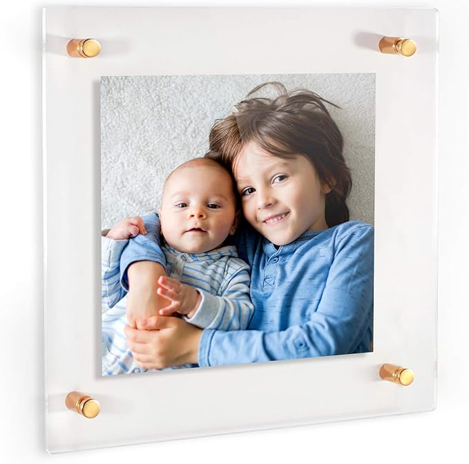 ArtToFrames Floating Acrylic Frame for Pictures Up to 8x8 inches (Full Frame is 12x12) with Gold Standoff Wall Mount Hardware, Acrylic-109-8x8-71
