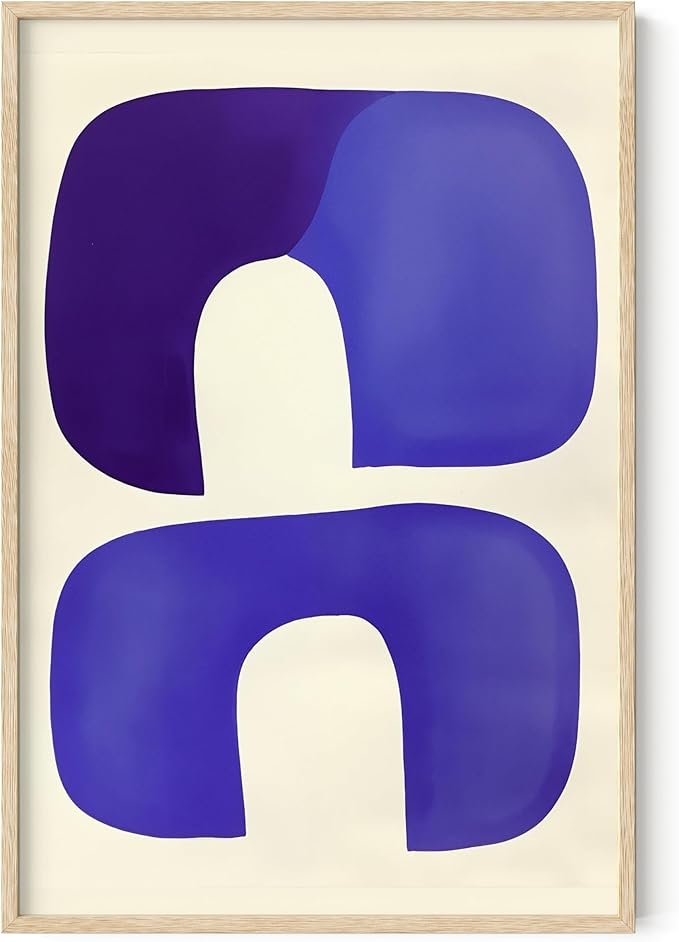 HAUS AND HUES Modern Abstract Wall Art - Blue and Green Living Room Art, Modern Artwork for Walls, Minimalist Picture for Living Room(Blue Tribal Shapes, Beige Frame, 24x36)