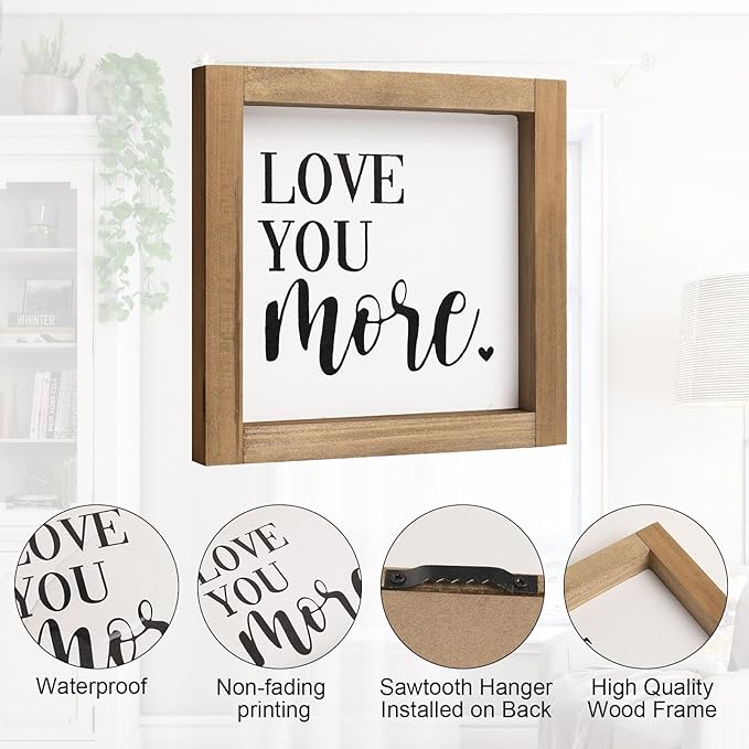 Love You More Sign, 6 Inch Wooden Romantic Valentines Day Gifts, Rustic Wall Decor Home Nursery Bedroom Shelf Table Tiered Tray