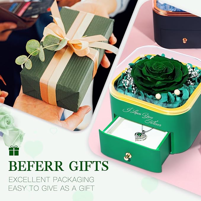 Beferr Birthday Gifts for Women Preserved Real Rose with Necklace Eternal Roses Forever Flowers for Delivery Prime Christmas Day Gifts for Mom Grandma Wife Sister Her from Daughter