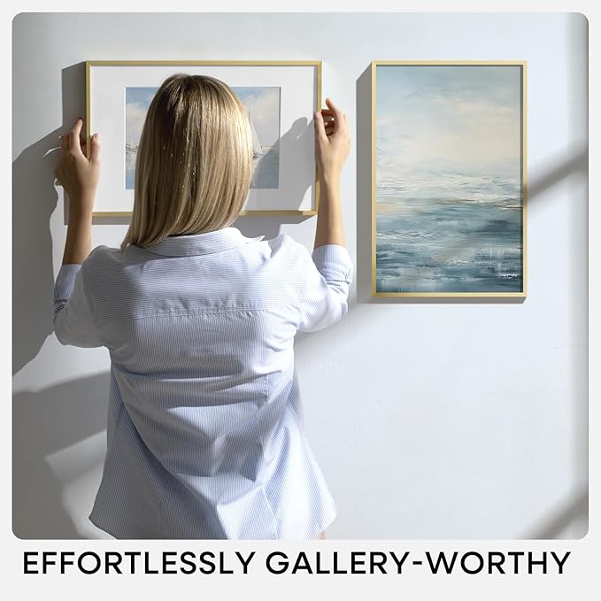Homeforia 16 x 24 Picture Frame Gold, High End Metal 16x24 Poster Frames with Mat 12x18 Photo, 16 x 24 Gold Frame Matted to 12 by 18 Print, 24x16 Thin Hanging Frame, Tempered Glass, Wall Kit, Set of 4