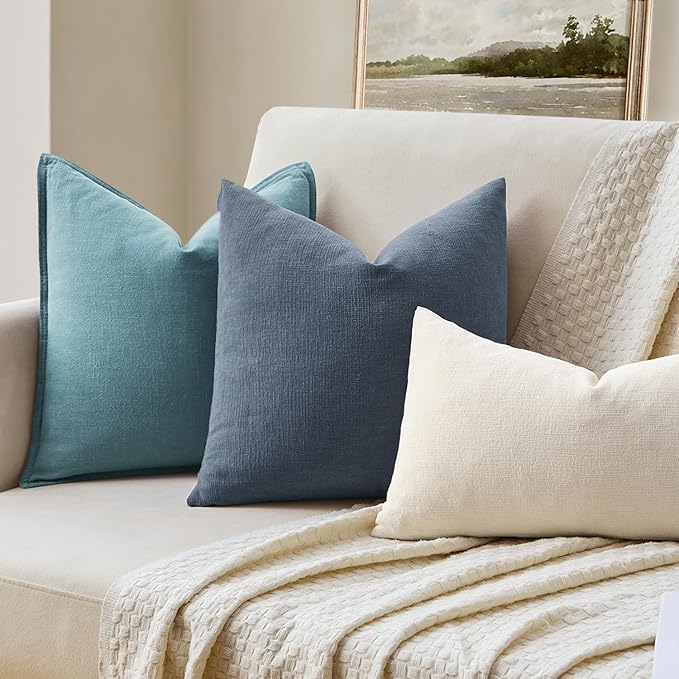 MIULEE Dark Grey Blue Couch Pillow Covers 20x20 Inch, Set of 2 Soft Chenille Decorative Square Throw Pillow Covers Farmhouse for Sofa Living Room Bed