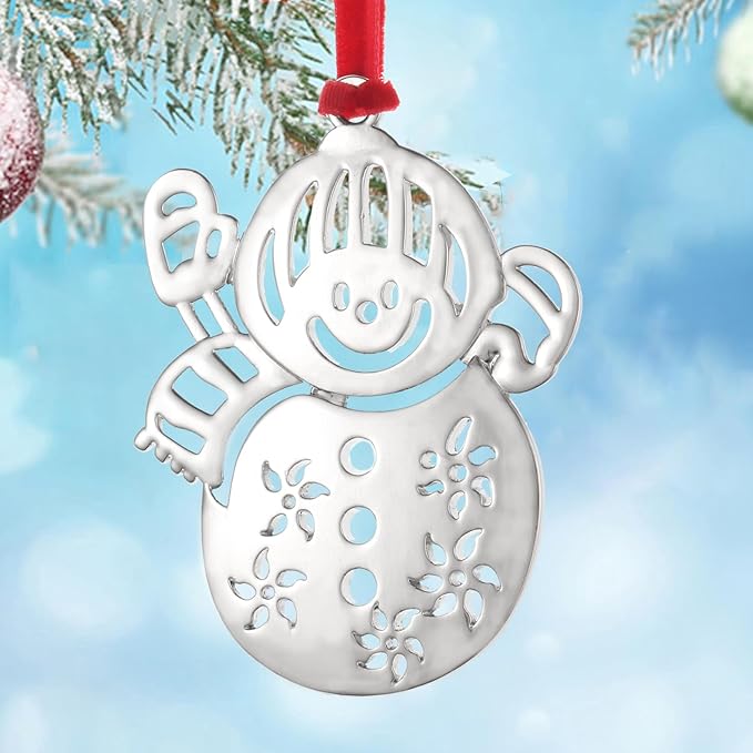 Silver Snowman Christmas Tree Ornament Set - Metal Snowman Hanging Ornament for Xmas Tree - Holiday Keepsake