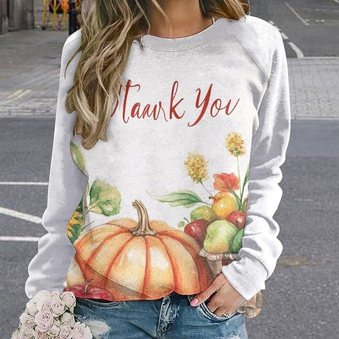Womens Thanksgiving Sweatshirt Oversized Crewneck Pullover Casual Graphic Long Sleeve Shirts