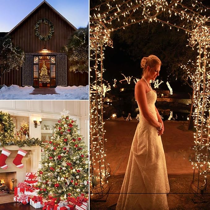 Christmas Lights with Timer Battery Operated String Lights 100 LED 8 Modes String Lights Clear Mini Light Set for Wedding Party Home Garden Wreath, Waterproof, Warm White