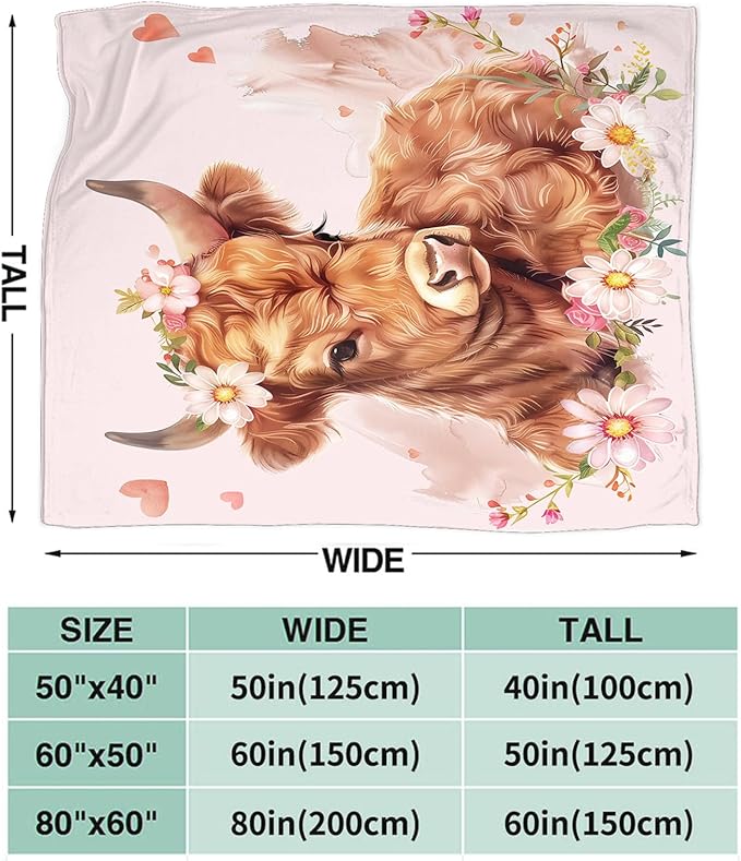 Tijuboni Pink Cow Throw Blanket Highland Cow Gifts for Girls Women Boys Men Kids Adults Soft Flannel Fleece Blanket for Couch Sofa Bed Home Decor 40"x50"