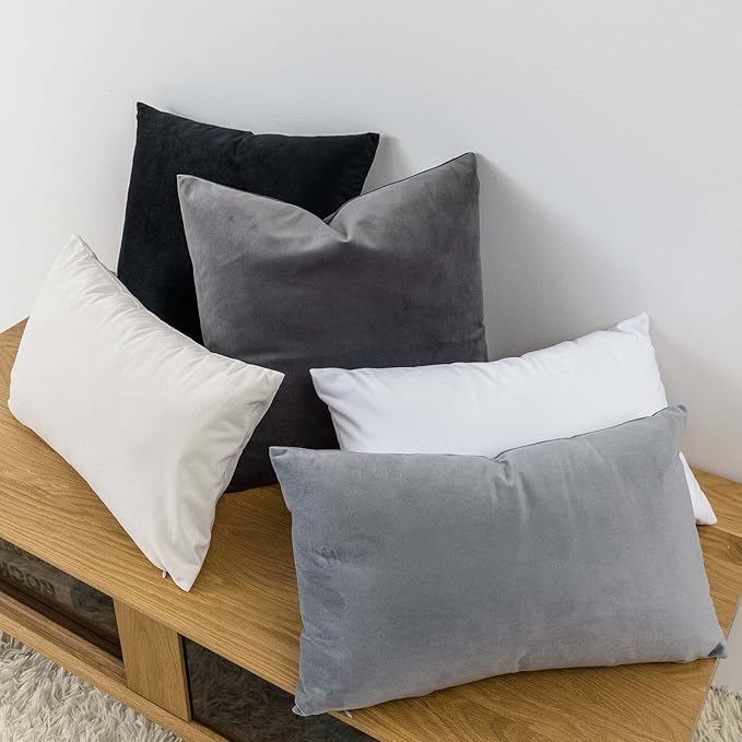 JUSPURBET Cream White Throw Pillow Covers 20x20 inch Set of 2 Decorative Velvet Pillow Covers for Couch Sofa Bed Soft Cushion Covers Cases with Invisible Zipper for Living Room Home Decor