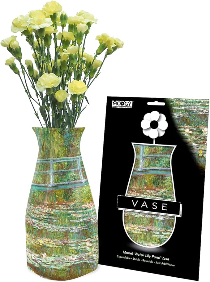 MODGY Expandable Flower Vase Plastic Decorative Modern Vases for Flowers Centerpieces Dining Table Decor Living Room Bathroom Wedding Office, Monet, Water Lily Pond