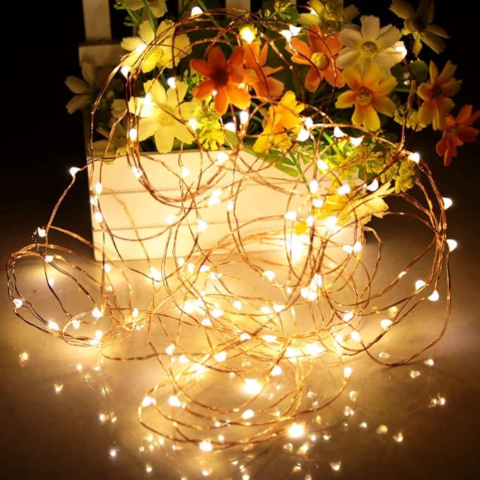 Led Fairy Lights Battery Operated, 2 Packs Mini Battery Powered Copper Wire Starry Fairy Lights for Bedroom, Christmas, Parties, Wedding, Centerpiece, Decoration (5m/16ft Warm White)