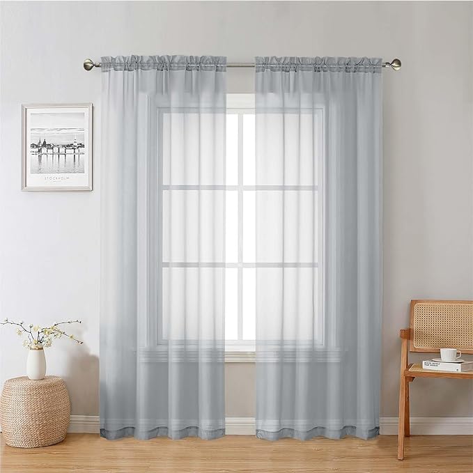 Lecloud Light Grey Sheer Curtains 78 Inches Long 2 Panels, Light Filtering Voile Airy Curtains, Elegant Transparent Solid Window Treatments with Rod Pocket for Living Room Bedroom, Each 42" W x 78" L