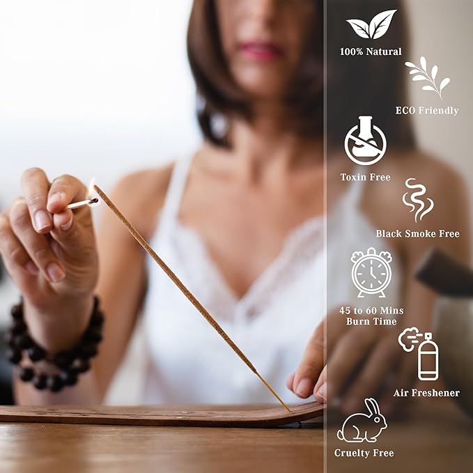 Incense Sticks, Cherry Blossom Incense, Made with Natural Ingredients, Hand Rolled Aromatic Masala, 40 Stick Pack, 45-60 Minute Burn Time, Best for Home Fragrance, Meditation, Yoga, Spiritual Healing