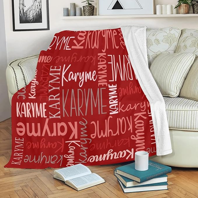 Personalized Blankets with Names Baby Gifts for Girls Boys Custom Soft Fleece and Sherpa Name Blanket for Kids and Adults Birthday for Daughter Son Granddaughter Grandson (Red)