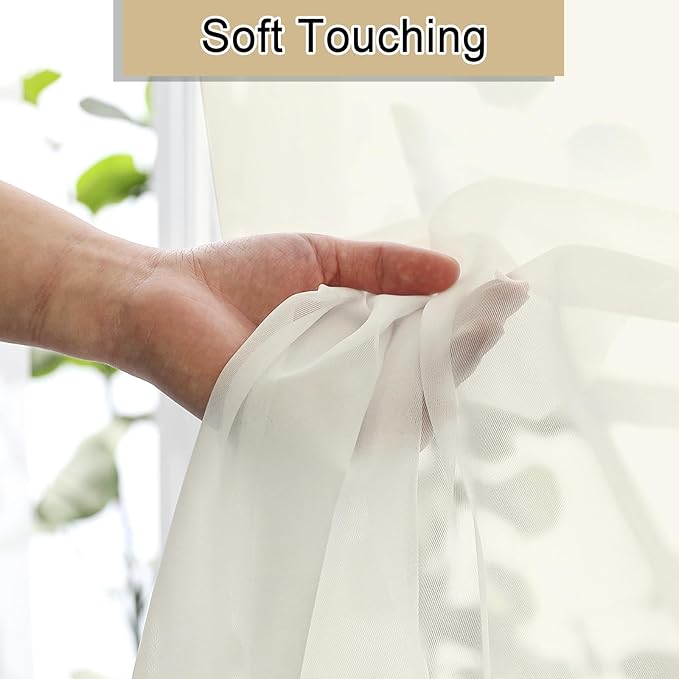 Lecloud Cream Sheer Curtains 54 Inch Length 2 Panels, Voile Airy Curtains for Bedroom Windows, Light Filtering Elegant Tulle Window Treatments with Dual Rod Pocket, Each Panel 42 X 54 Inch