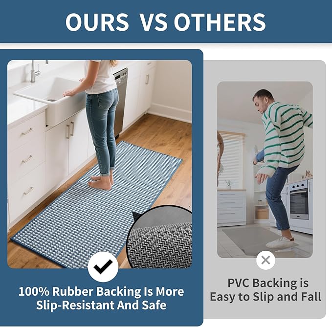 Kitchen Mats for Floor, Super Absorbent Kitchen Rugs Non Slip Washable, Rubber Backing Soft Chenille Braided Kitchen Runner Rug Standing Mat Sink Mat, Easy to Clean, Blue 17"x30"