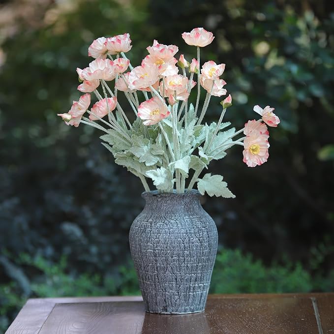 12PCS Poppy Flowers Artificial 23" Real Touch Stems Faux Poppies Silk Flowers for Home Decor Indoor (Coral Pink)