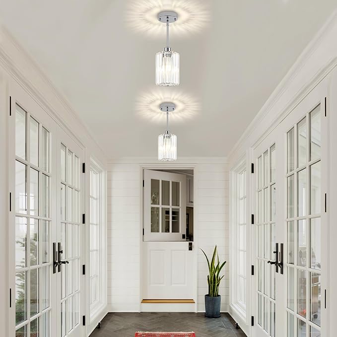 Chrome Pendant Lights,3 Pack Crystal Pendant Lighting for Kitchen Island, Modern Mini Kitchen Chandeliers Hanging Pendant Lights for Bedroom Dining Room Hallway