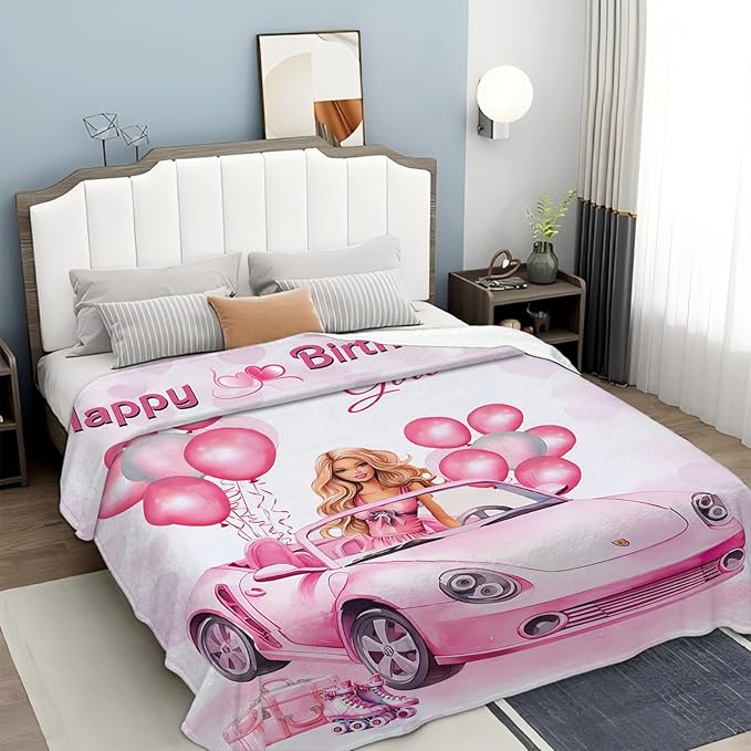 Tijuboni Pink Doll Love Throw Blanket Birthday Gifts for Girls Women Kids Adults Soft Flannel Fleece Blanket for Couch Sofa Bed Home Decor 40"x50"
