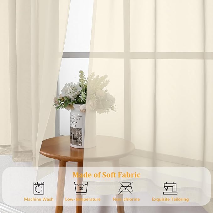 Gwine Cream Sheer Curtains 63 Inches Long 2 Panels Set, Voile Light Filtering Sheer Curtains for Living Room, Lightweight Rod Pocket Window Treatments Drapes, Each 42" Wx63 L, Cream