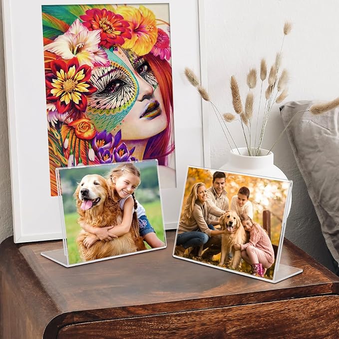 6 Pack 6"x4" Clear Acrylic Self Standing Photo Frames，Picture Frame Stand Perfect for Showcasing Memories Desktop Display for Home or Office Décor，Horizontal