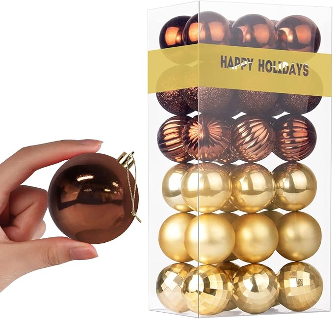Bronze & Gold 2.5" Christmas Balls Christmas Tree Decoration Ornaments Shatterproof Hanging Balls for Birthday Halloween Holiday Wedding Decorations Set of 36pcs