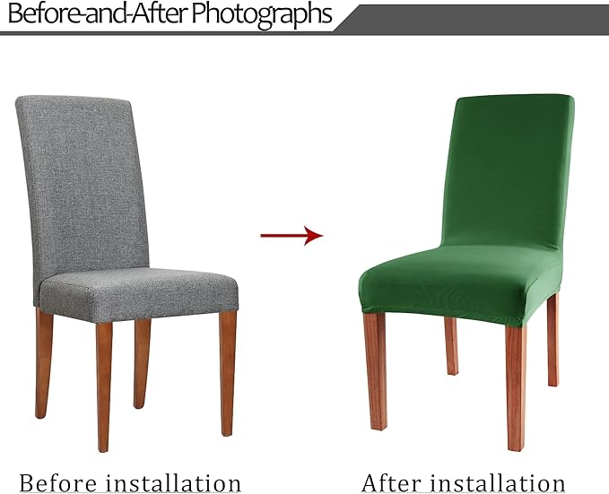 Obstal Stretch Spandex Dining Room Chair Covers ?Set of 4 Universal Removable Washable Chair Seat Slipcovers Protector for Kitchen, Ceremony, Wedding, Banquet, Hotel and Party (Dark Green)