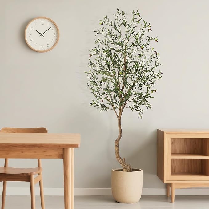 6 Ft Artificial Olive Trees, Indoor Outdoor Artificial Tree Fake Potted Silk Plant Faux Olive Tree with Trunk and Fruits, Large Olive Plants for Living Room Home House Office Decor