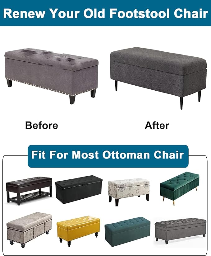 CRFATOP Jacquard Ottoman Stool Cover Stretch Folding Storage Footstool Bench Slipcovers Upholstered Foot Chest Chair Covers Washable Entryway Furniture Protector with Elastic Bands,S,Dark Grey