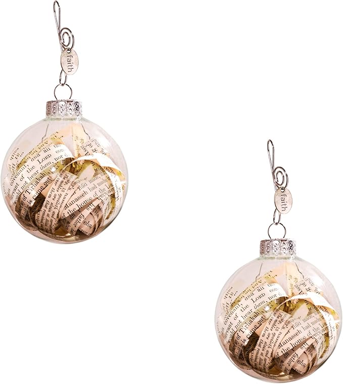 Antique Rescued Bible Glass Globe Christmas Ornaments - Tree Decor with Faith Charm - Hanging Accessories For Home, Room, Office, Church - Unique Gift for Friends, Family, Pastor