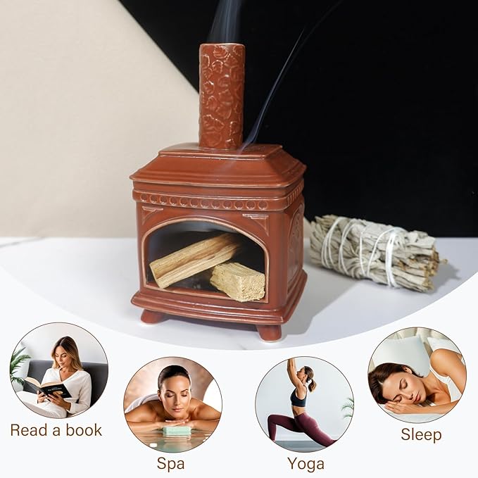 Palo Santo Burner Holder-Ceramic Mini Chiminea, Incense Chimney-Style Burning Smudge Bowl for Sage, Incense Cones, Incense-Stick Fits Small Candle-Ideal for Home Altar, Zen/Meditation
