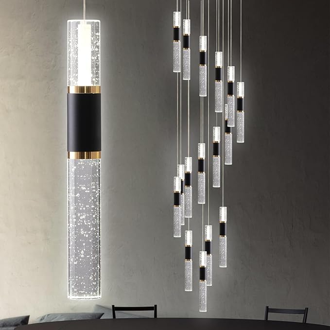 16-Light Led, Black Gold Staircase Chandelier, Modern Led for High Ceilings, Foyer Chandelier Light Fixture for Entrance with Remote 3000-6000K