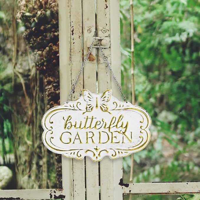 Chic Rustic Metal Signs - Small Vintage Butterfly Signs Yard DIY Decor - Rustic Farmhouse Patio Setting