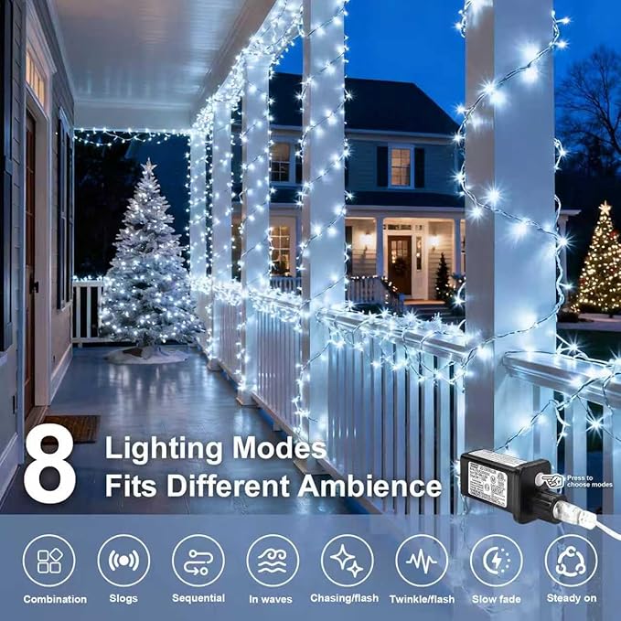 LED String Lights, 165FT 500LED 30V Plug in Waterproof String Lights with 8 Modes for Indoor and Outdoor Party Wedding Home Patio Lawn Garden Supplies (Cool White)