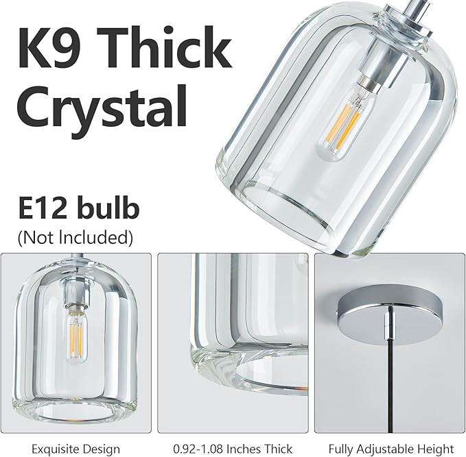 Modern Chrome Pendant Lights Kitchen Island Ceiling Chandelier Indoor Crystal Hanging Light Fixtures for Dining Room Kitchen Living Room Bedroom（1Pack）