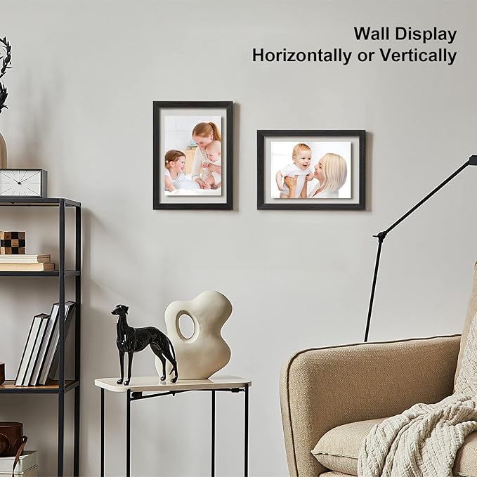 Egofine 5x7 Floating Frames Set of 2, Double Plexiglass Picture Frame, Made of Solid Wood Display Any Size Photo up to 5x7, Wall Mount or Tabletop Standing, Faded Black