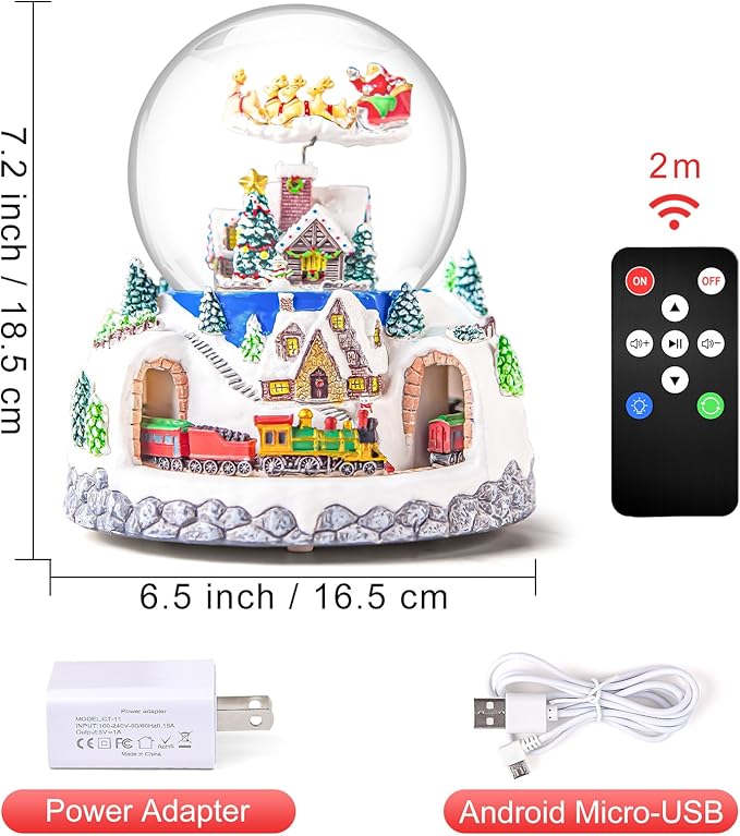 Musical Rotating Santa Claus Flying Over Village,Automatic Snowfall,Train, Christmas Snow Globe Music Box Gifts, for Women Wife Mom Girlfriend Daughter, Xmas Present,Plays 48 Classic Christmas Carols