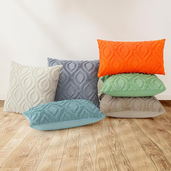 decorUhome Throw Pillow Covers 18x18 Inch Set of 2, Soft Plush Faux Wool Orange Solid Couch Pillow Covers, Accent Farmhouse Neutral Square Pillow Cases for Sofa Bed Living Room