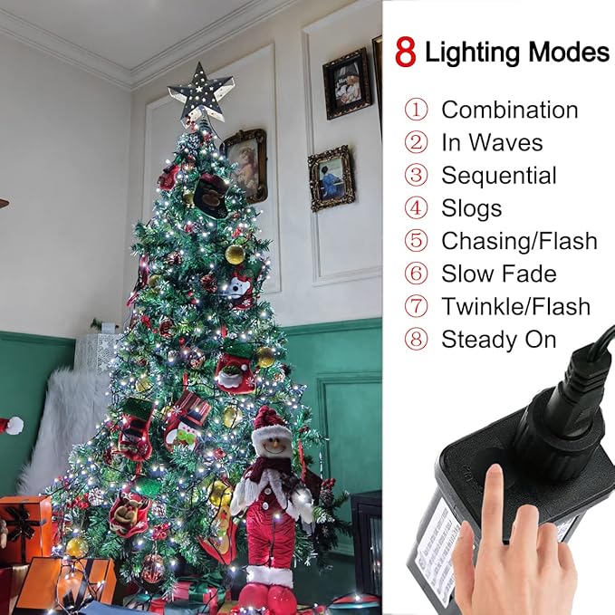 Christmas Tree String Lights Bright White - 320 LEDs 115ft/35m 8 Modes End-to-End Plug in Indoor/Outdoor Waterproof Decorative Fairy Twinkle Xmas Lights for Wedding/Room/Patio/New Year/Home - Cool