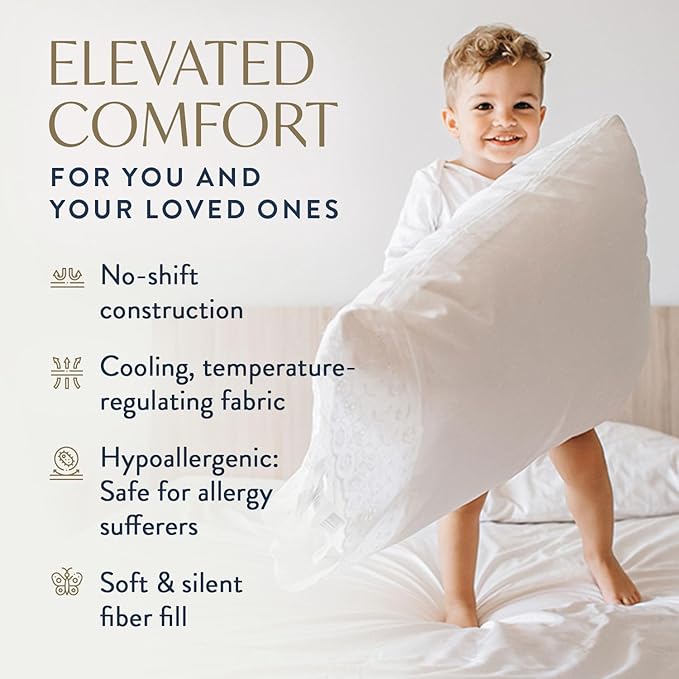 Digital Decor 100% Cotton Luxury Hotel Pillows Standard Size Set of 2, Cooling Down Alternative Bed Pillows for Sleeping, Hypoallergenic Soft Pillows for Side & Back Sleepers, Made in USA, 26" x 20"