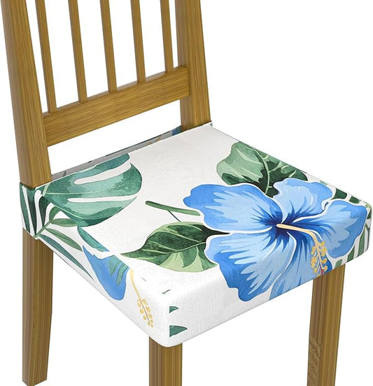 Stretch Dining Chair Seat Covers Set of 6,Dining Chair Slipcovers, Floral Printed Chair Covers,Soft Fabric Washable Upholstered Chair Seat Protector, No Rear Covers for Home Kitchen Dining Room