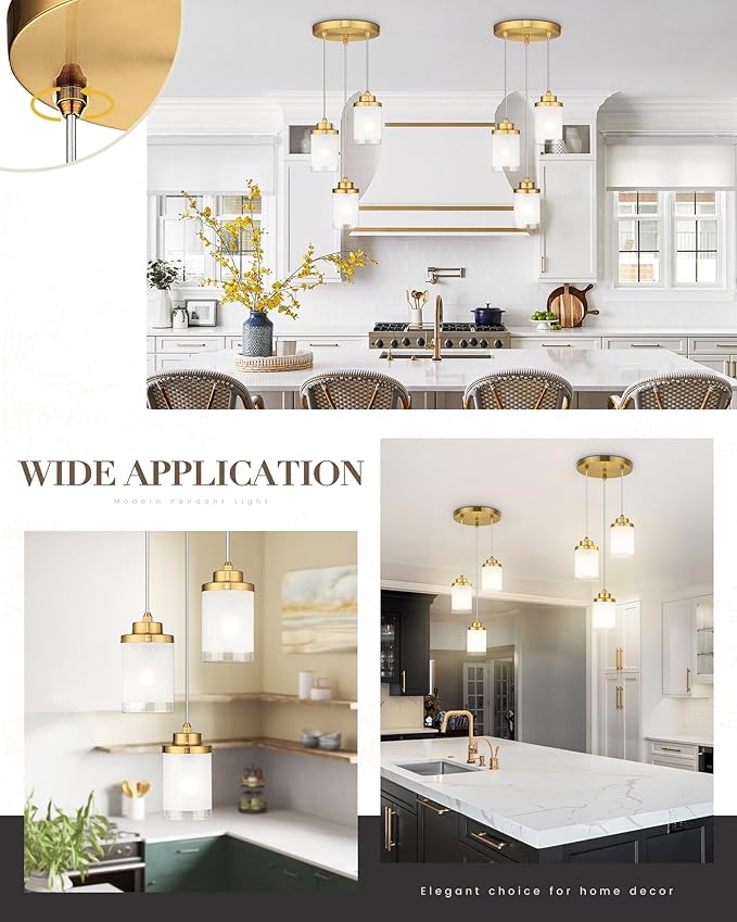 TENGXIN Pendant Lights,3-Light Brushed Gold Pendant Light for Kitchen Island,Hanging Lamp Ceiling Light Fixture, Farmhouse Pendant Lighting for Dining Room Bedroom