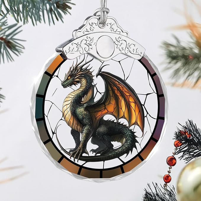 Christmas Ornaments - Dragon Stained Glass Ornament - Xmas Decor - Ornaments for Christmas Tree - Holiday Presents - Gift Exchange Ideas - Car Hanging Decoration - Wine Bottle Decor