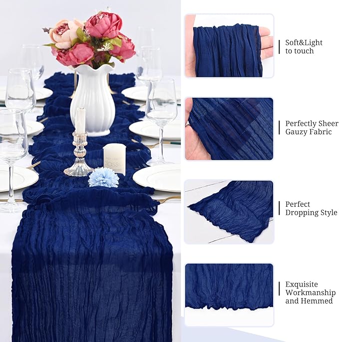12 Pack Royal Blue Cheesecloth Table Runner,10FT Gauze Boho Cheesecloth Table Runners 20x120inch Rustic Cheese Cloth Table Runner for Wedding Party Bridal Shower